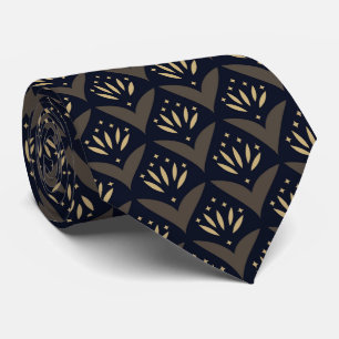 Gravata Lótus dourado preto padrão étnico vintage