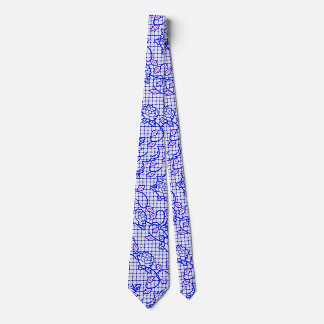 Gravata Luminosa Blue net com flores 02b Offwhite BG (Frente)