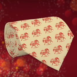 Gravata Lunar New Year Red Horse n Clouds on Gold Pattern
