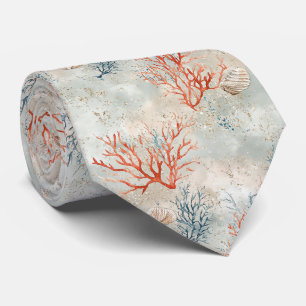 Gravata Lux Aquarela Costeira Coral & Ondas do Oceano (7)