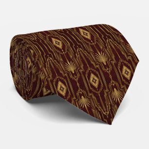 Gravata Luxo Art Déco em Borgonha e Dourado