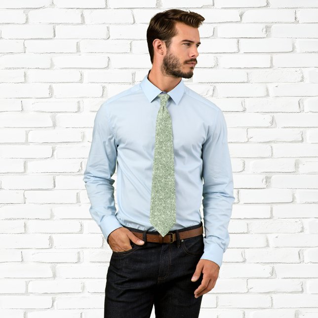 Gravata Luxo Brilhante Verde Sage Claro Brilho (Sage Green Glitter Neck Tie)