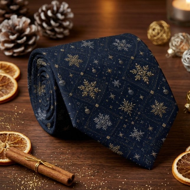 Gravata Luxo de Floco de Neve Azul Marinho no Feriado de I (Criador carregado)
