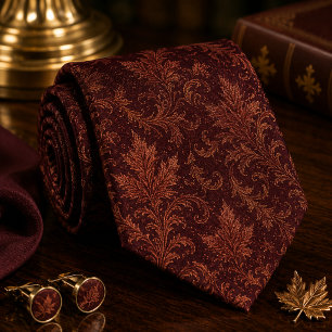 Gravata Luxo em Borgonha Folha de Outono Damask