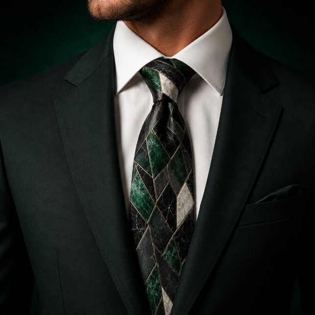 Gravata Luxo Emerald Noir Dourado Mármore Geométrico (Criador carregado)
