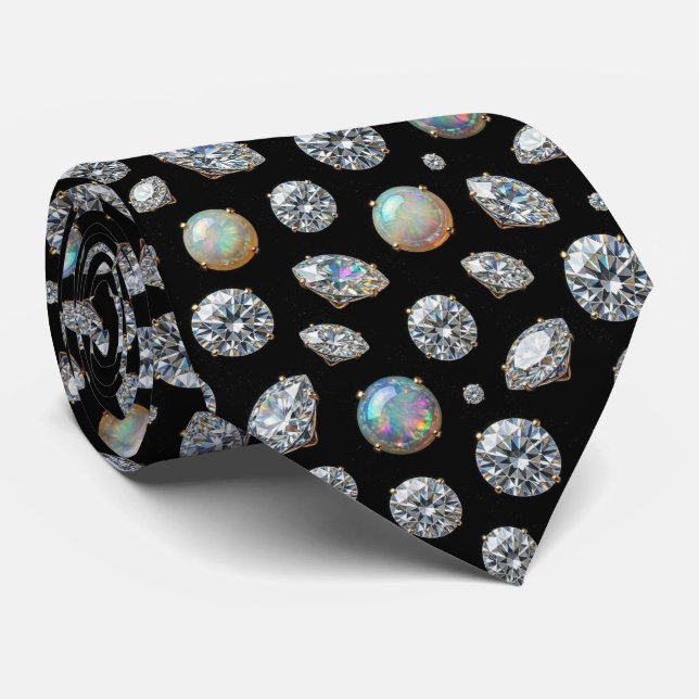 Gravata Luxo Falso Seda | Diamante Opala Cavalheiro (Rolled)