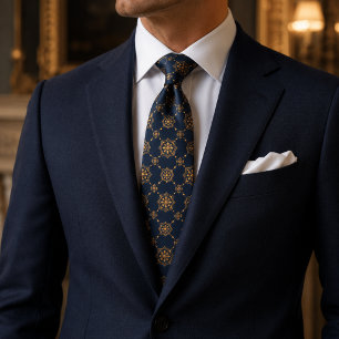 Gravata Luxo Imperial Medalhão Azul Meia-Noite