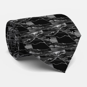 Gravata Luxo Preto Prata Falso Brilho Falso Seda