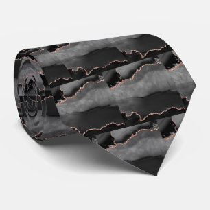 Gravata Luxo Preto Rosa Dourado Falso Brilho Falso Seda