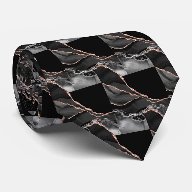 Gravata Luxo Rosa Dourada Preto Falso Brilho Falsa Seda (Rolled)