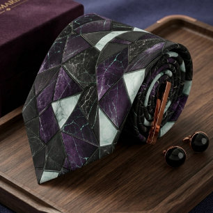 Gravata Luxo Royal Purple e Preto Mármore Geométrico 