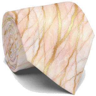 Gravata Luxo Stone Tie Mármore Rosa Dourado & Dourado