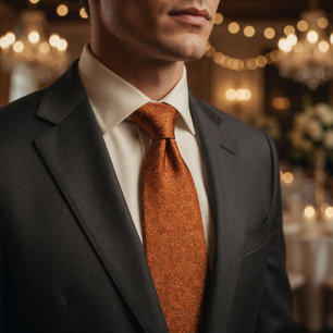 Gravata Luxo Terracota Laranja Queimada Floral Barroco 