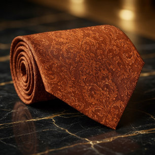 Gravata Luxo Terracota Laranja Queimada Floral Barroco