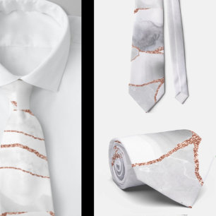 Gravata Luxo White Rose Dourada Agate Geode Glitter