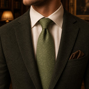 Gravata Luxuoso Jacquard Botânico em Damasco Verde Salvia