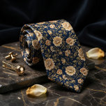 Gravata Luxurious Navy Blue Gold Floral Damask<br><div class="desc">Exude timeless elegance with this sophisticated navy blue and antique gold floral design. Featuring intricately detailed blossoms in rich shades of gold and champagne set against a deep navy background, this pattern is inspired by classic Victorian and Baroque aesthetics. Perfect for formal weddings, gala events, or high-end business attire, this...</div>