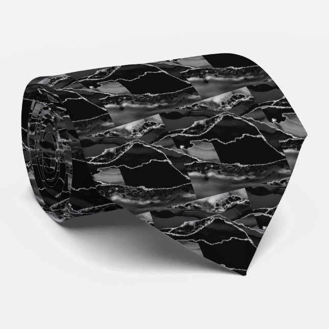 Gravata Luxury Black Silver Faux Glitter Faux Silk (Rolled)