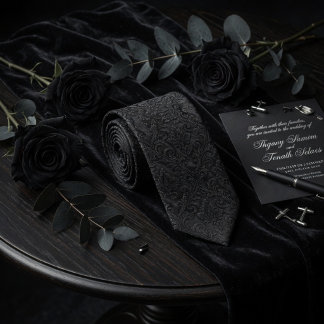 Gravata Luxury Midnight Black Embossed Damask Floral 