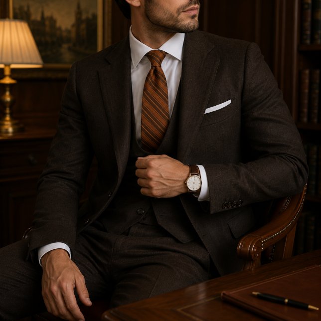 Gravata Luxury Old Money Copper Brown Regimental Stripe (Criador carregado)