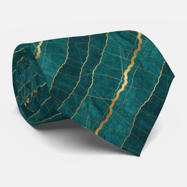 Gravata Luxury Stone Tie | Mármore Turquesa, Azul-marinho  (Rolled)