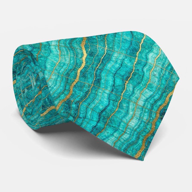 Gravata Luxury Stone Tie | Mármore Turquesa, Azul-turquesa (Rolled)
