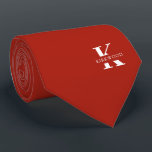 Gravata Maçã Vermelha Elegante Monograma   Nome | Dois Lad<br><div class="desc">Uma elegante gravata de duas faces com um monograma branco em negrito sobre um fundo Apple Red.  Sobre este monograma está o seu primeiro ou último nome escrito em letras maiúsculas.</div>