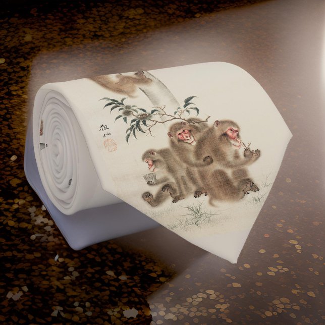 Gravata Macacos-selvagens japoneses na Nature Beige (Criador carregado)