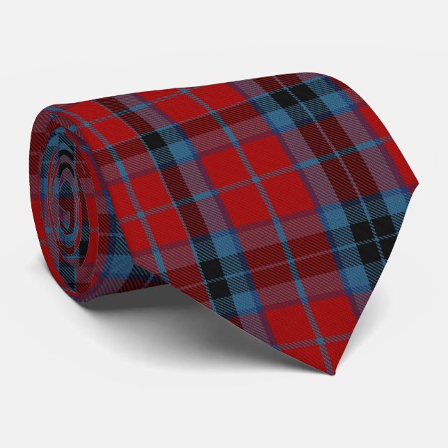Gravata MacTavish Tartan Vermelho e Xadrez Azul (Rolled)