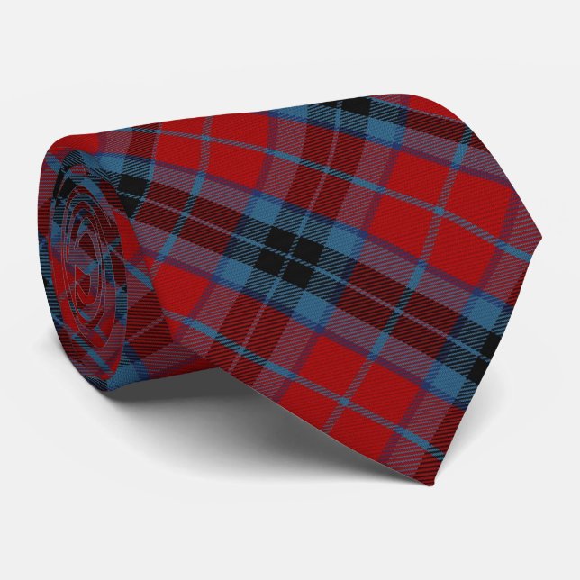 Gravata MacTavish Tartan Vermelho e Xadrez Azul (Rolled)