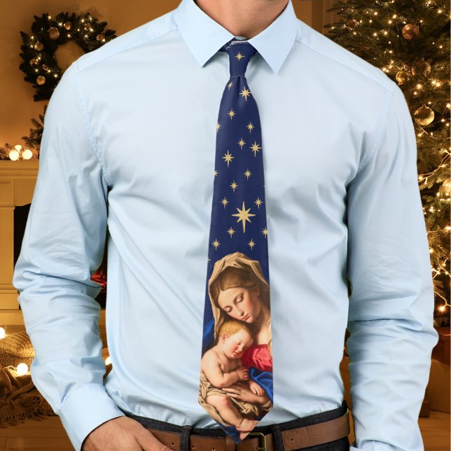 Gravata Madonna e Crianças, padres de presentes de Natal,  (Religious Christmas gift necktie for Catholic & Christian priests, pastors, Dads and Grandpas)