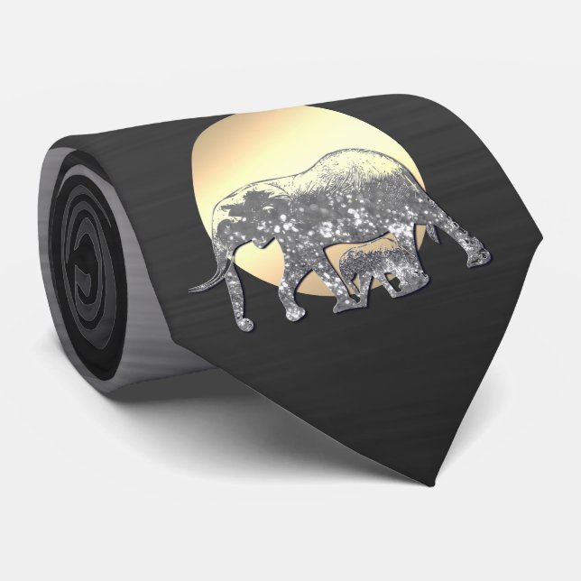 Gravata Mãe e bebê elefante no pôr do sol (Rolled)