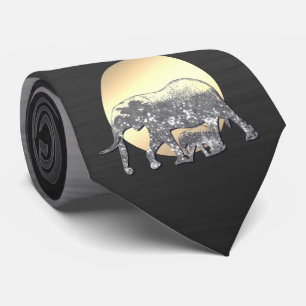 Gravata Mãe e bebê elefante no sol de pôr