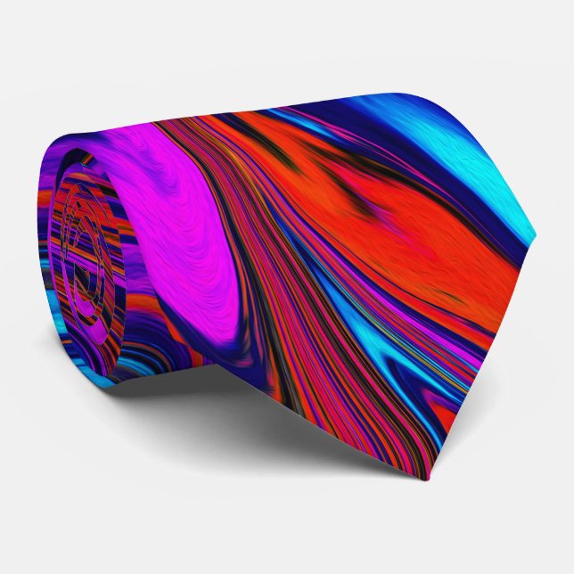 Gravata Magenta marmoreada, Abstrato azul e vermelho (Rolled)