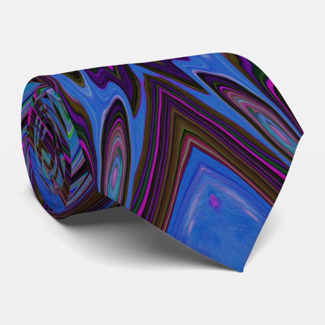 Gravata Magenta Trippy, borboleta Abstrato azul e verde (Rolled)