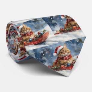 Gravata Maine Coon Cat em Sledge Deixe nevar Natal