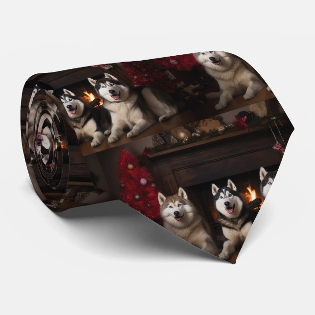 Gravata Malamute do Alasca junto à Lareira Natal (Rolled)