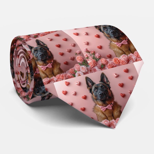 Gravata Malinois Belga com Rosas - Dia dos Namorados  (Rolled)