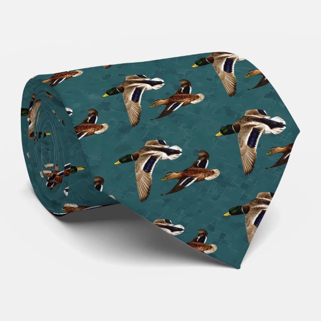 Gravata Mallard Ducks em Teal de Voo (Rolled)