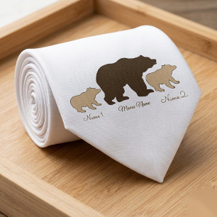 Gravata Mama Urso Personalizada Com 2 Nomes de Filhos Pres