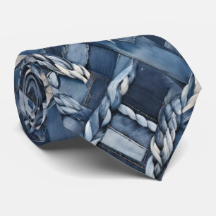 Gravata Mancha Escura De Denim E Braids