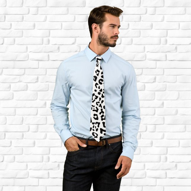 Gravata Manchas de leopardo preto e branco (Black and White Leopard Spot Neck Tie)