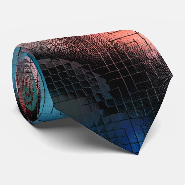 Gravata Manchas rústicas de vermelho a azul em efeito de m (Rolled)
