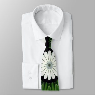 Gravata Mandala de Flora Verde e Branco Tropical