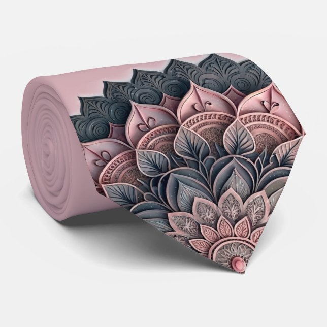 Gravata Mandala Rosa Empoeirada (Rolled)