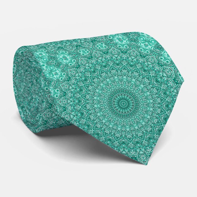 Gravata Mandala Turquesa com Simetria Intrincada (Rolled)