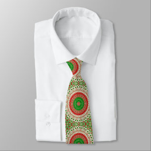 Gravata Mandalas Clássicas de Feriado em Vermelho, Verde e