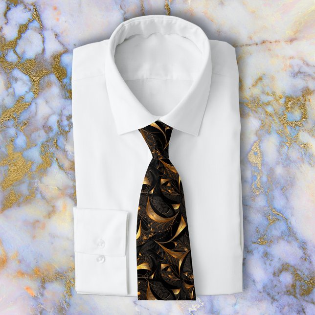Gravata Mandelbrot fractal dourado e preto (Criador carregado)