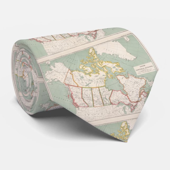 Gravata Mapa de Vintage do Canadá (1915) (Rolled)