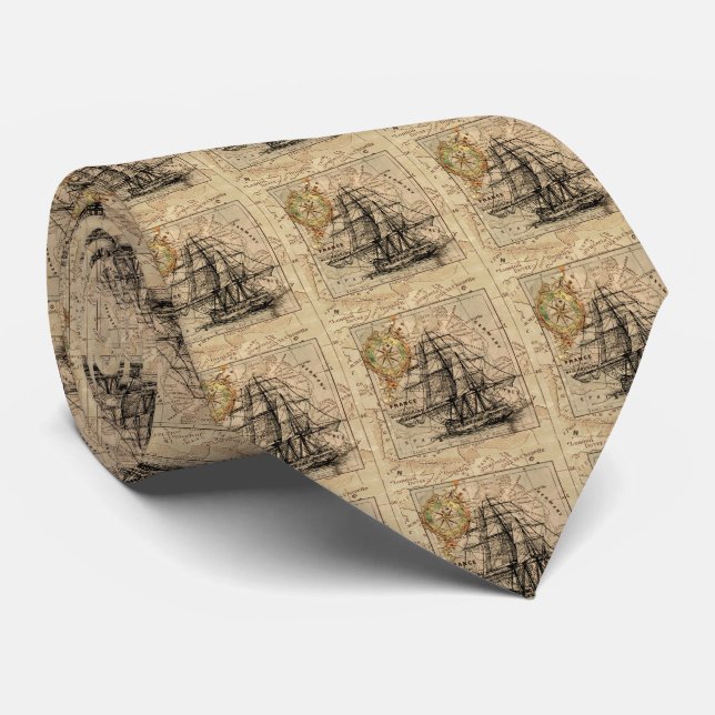 Gravata Mapa e navio antigo do General France (Rolled)